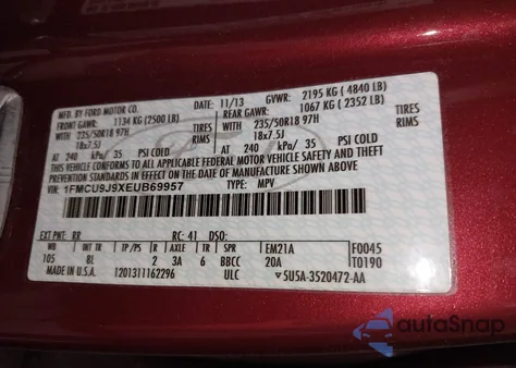 2014 Ford Escape Titanium from USA, damaged, VIN 1FMCU9J9XEUB69957